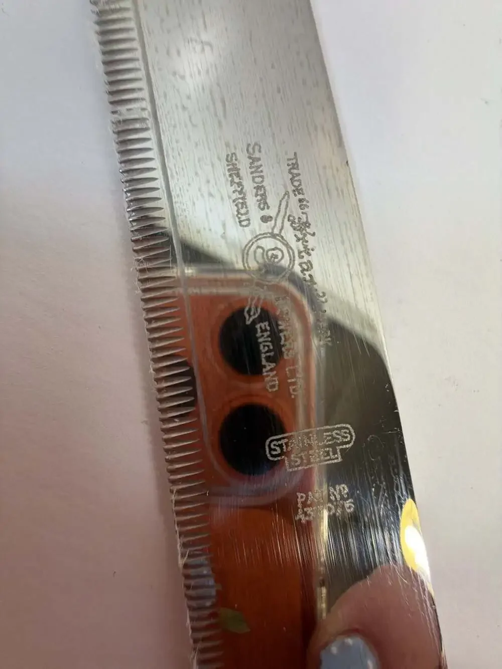 Vintage Sanders & Bowers Ltd. Sheffield Stainless Serrated Knife Friar Trade Mar